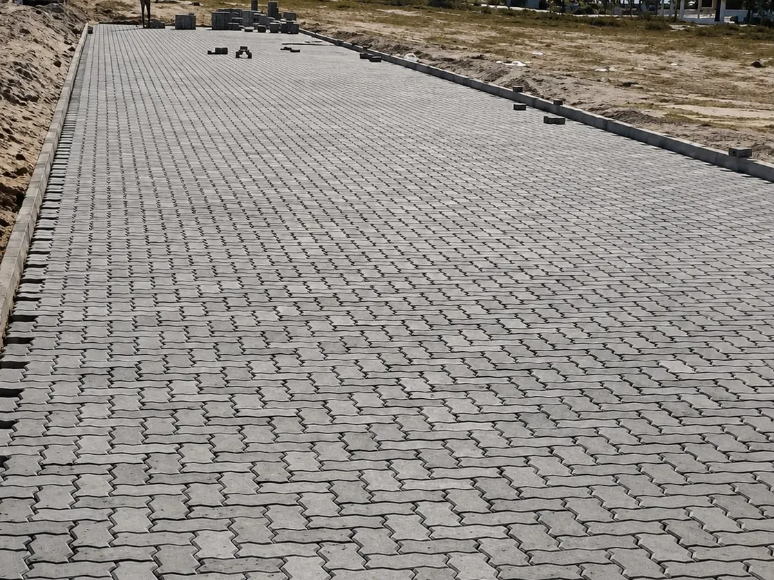 Via com calçamento em pedra executado pela RICCO em obra de saneamento no interior do Ceará.