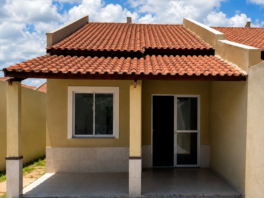 Residência entregue pela RICCO, com telhado cerâmico, esquadrias e passeio concluídos.